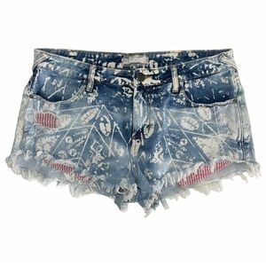 Free People Patriotic Bleach Dye Red White Blue Distressed Grunge Shorts